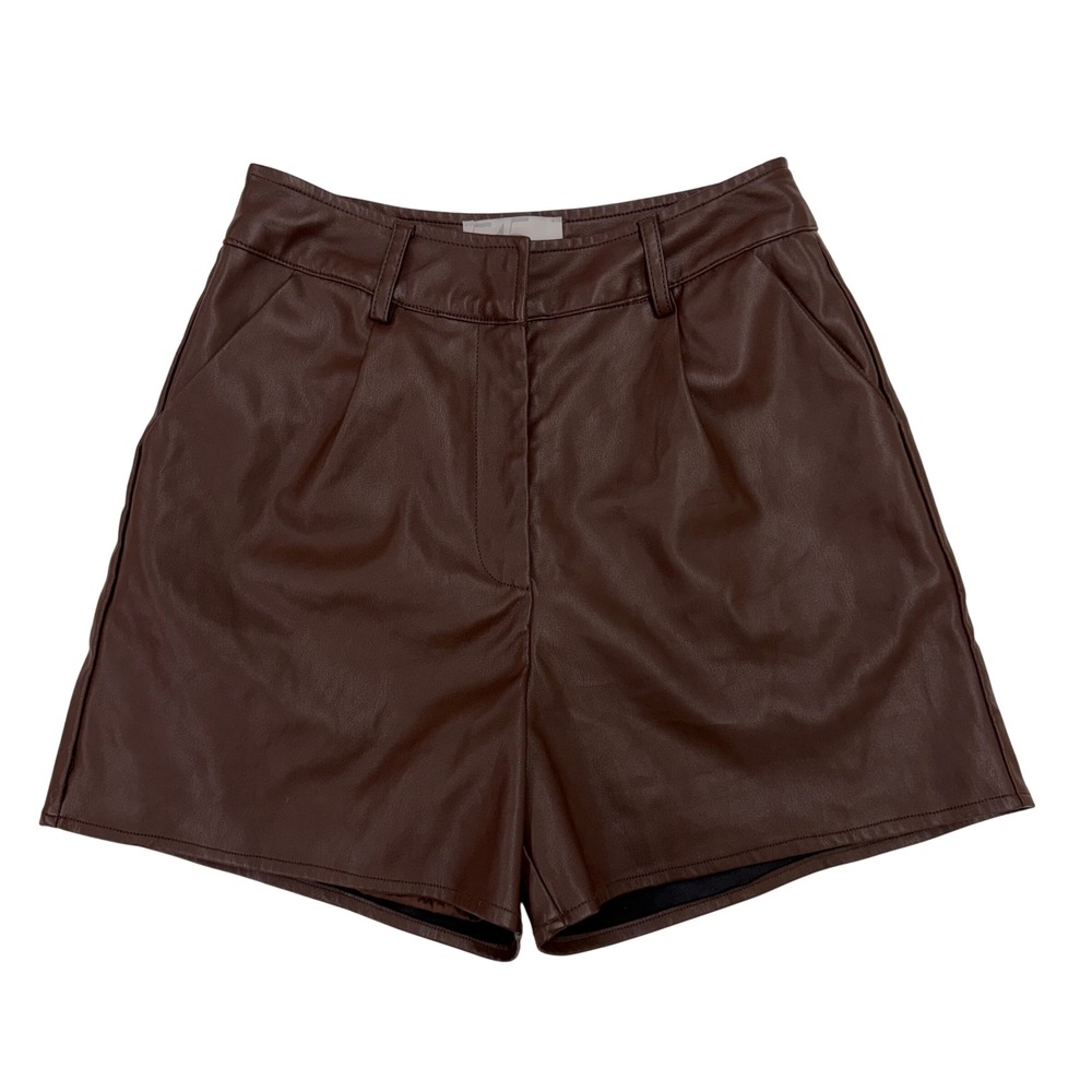 Crescent 545 Brown Faux Leather Shorts Size S High Rise Tailored Chocolate